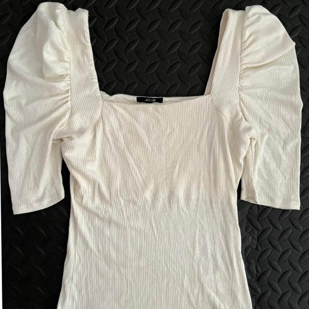 New Joe's Jeans Creme Off-White Puff Sleeve Square Neck Top Small